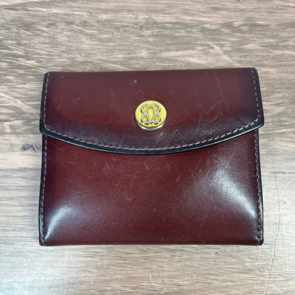 Vintage Bosca Wallet Trifold Small‎ Burgundy Full Grain Leather Gold Logo